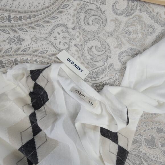 Old Navy Y2K women's cardigan white Argyle NWT Size Large Light academia Preppy - Picture 9 of 9